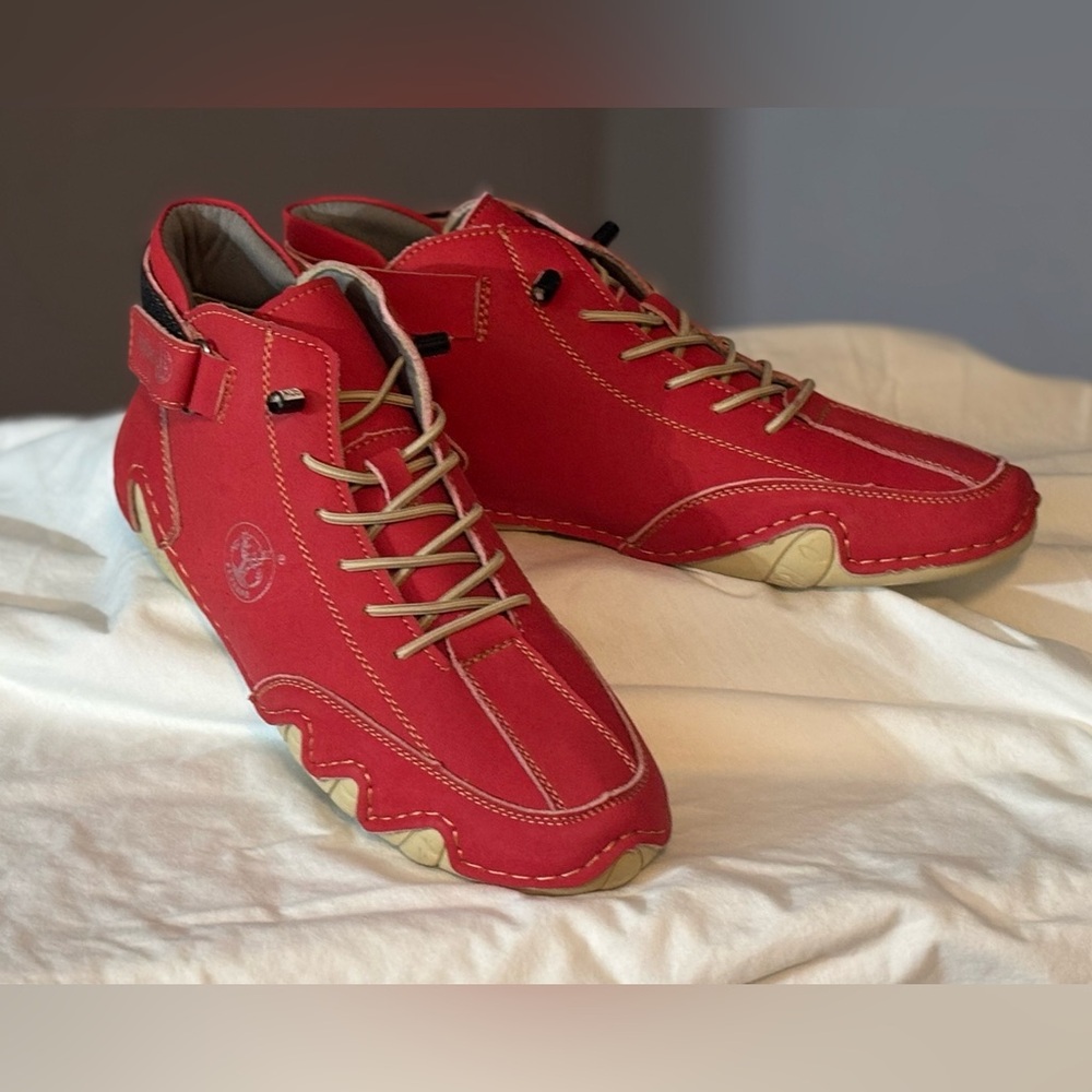 Red Leather High-Top Sneakers